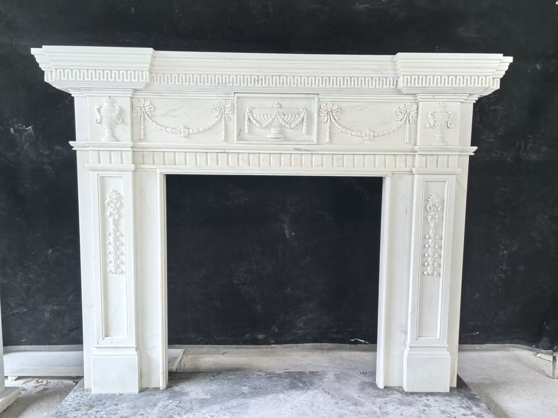 Honed statuary white marble mantel    size 68